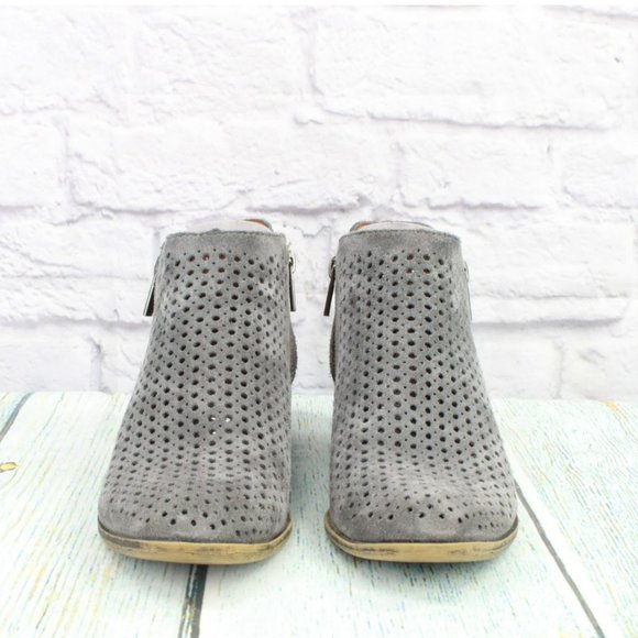 Lucky Brand Gray Suede Side  Zipper  Perforated Ankle Booties Size 6.5 M - Picture 4 of 9